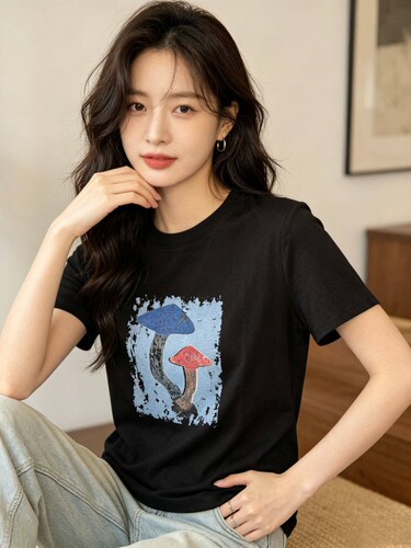 【佳慧tia专享】清新减龄蘑菇印花短袖T恤女