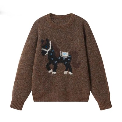 【小四专享】绵羊绒 卡通小马提花~新年穿搭圆领毛衣女 1.13