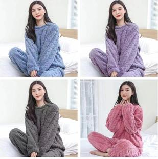 珊瑚绒睡衣女秋冬加绒加厚提花女士家居服12.3 甜甜圈专享