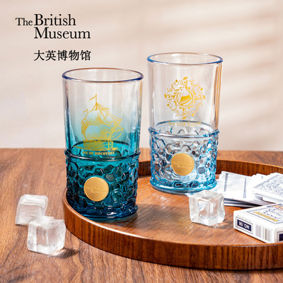 大英博物馆渐变浮雕铭牌玻璃杯