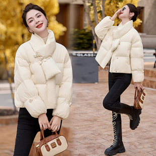 ERAL艾莱依短款羽绒服女冬季白鸭绒保暖加厚休闲面包服外套送围巾