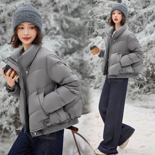 ERAL艾莱依短款 立领宽松保暖面包服小个子外套 羽绒服女2025冬季