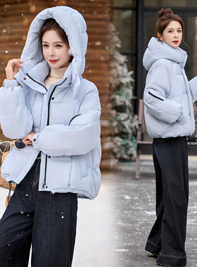 ERAL艾莱依短款羽绒服女2025新款冬季连帽保暖宽松潮流面包服外套