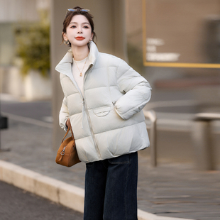 ERAL艾莱依立领短款羽绒服女2025冬新款白鸭绒保暖宽松外套