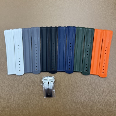 适配欧米茄海马300氟橡胶表带蝴蝶扣原装海马210手表折叠扣胶带20