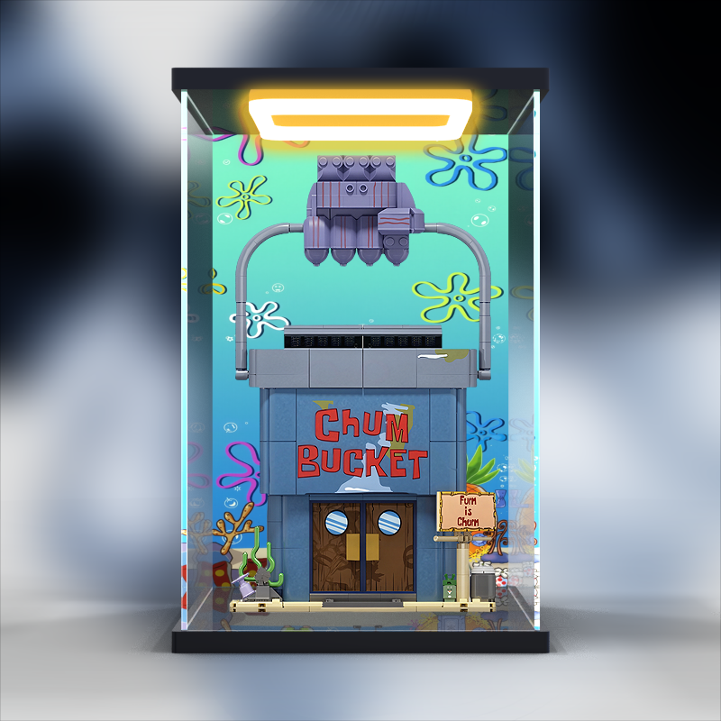 适用AREAX砖区海绵宝宝痞老板海之霸模型亚克力防尘罩回灯展示盒