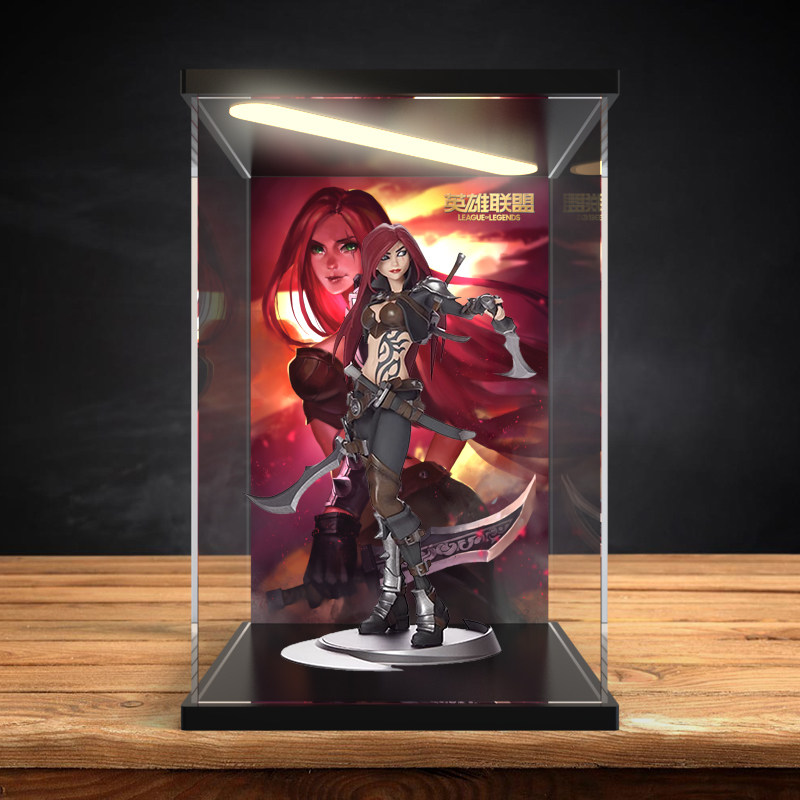 透明亚克力收纳盒lol 猩红之刃 不祥之刃 卡特琳娜手办灯光展示盒