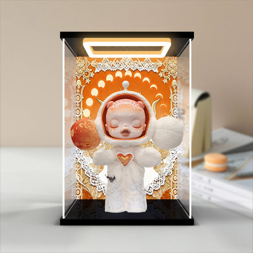 回型灯展示盒适用泡泡玛特SKULLPANDA白月400%大娃手办模型防尘罩