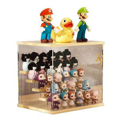 Molly娃娃泡泡玛特盲盒展示架手办防尘展示收纳柜木质DIMOO透明罩