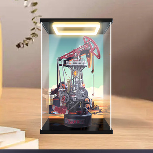 古薇媞适用若客工业之城岩心采油机积木模型亚克力回灯展示盒