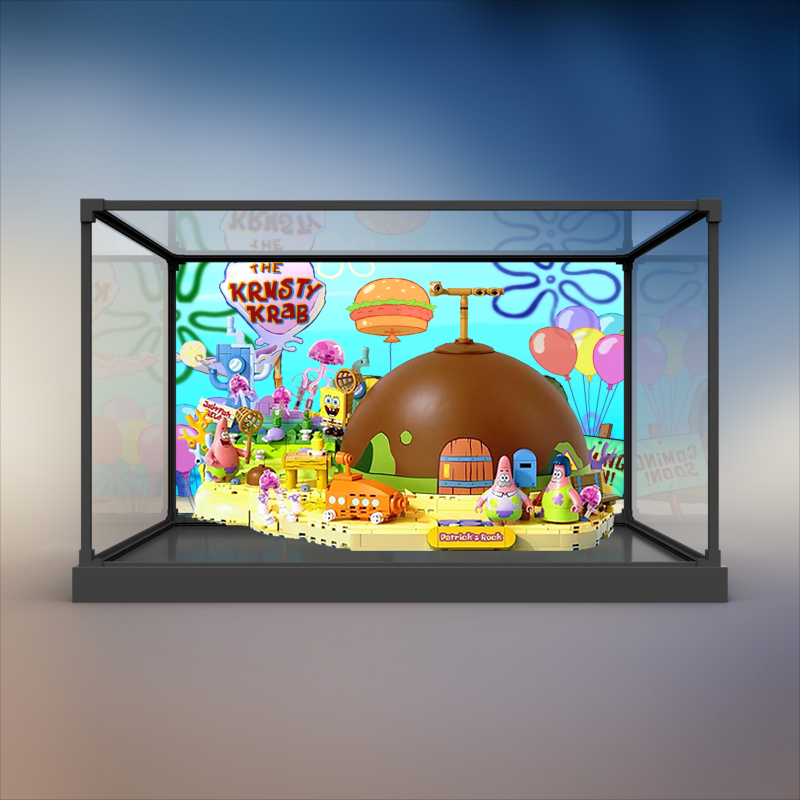 亚克力合金框架展示盒适用AREAX砖区积木海绵宝宝派大星的石头屋