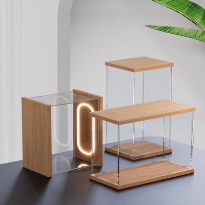 带灯适用积木模型展示盒防尘罩手办高达亚克力高透明发光展示柜