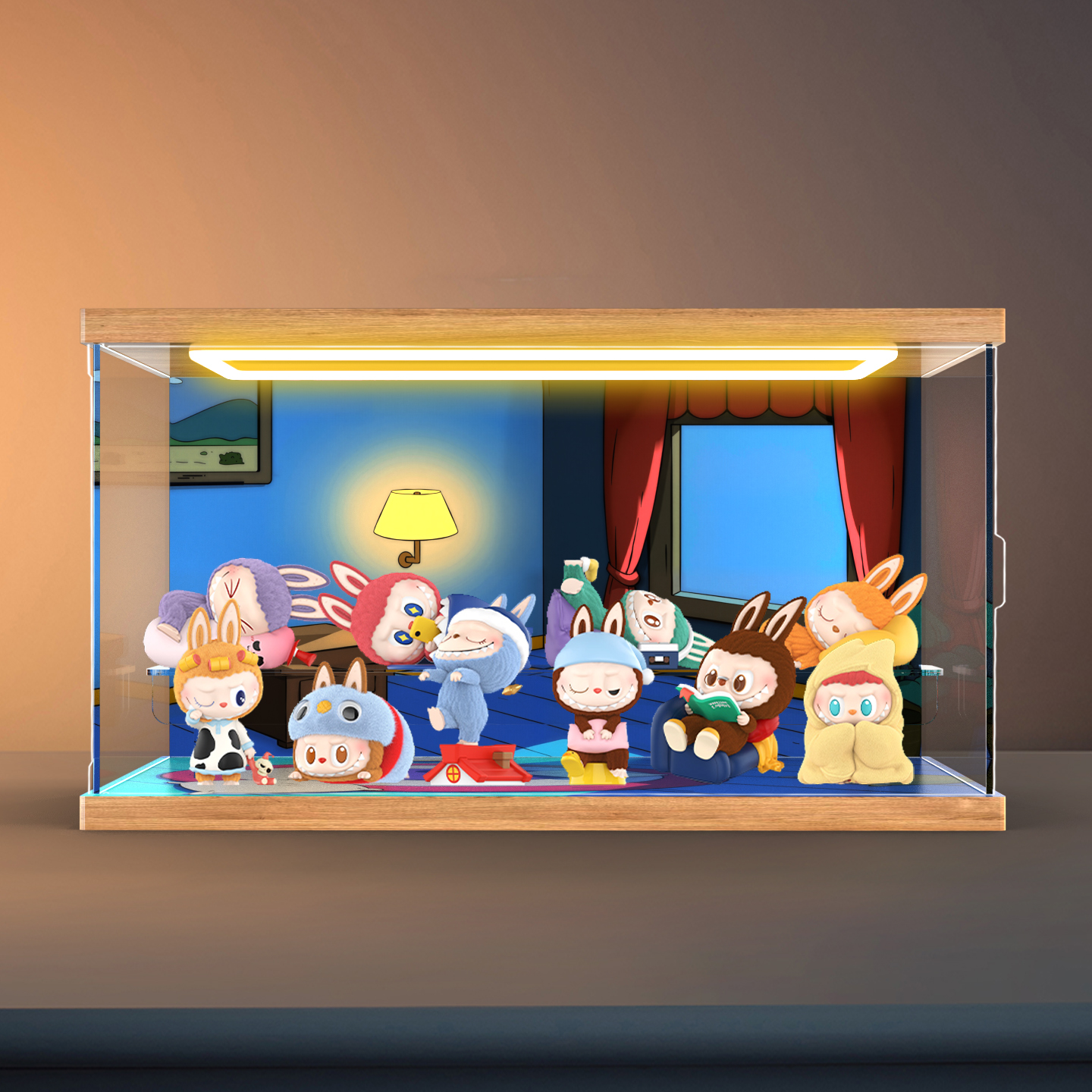 回型灯展示盒适用泡泡玛特拉布布THE MONSTERS凌晨一点系列防尘罩