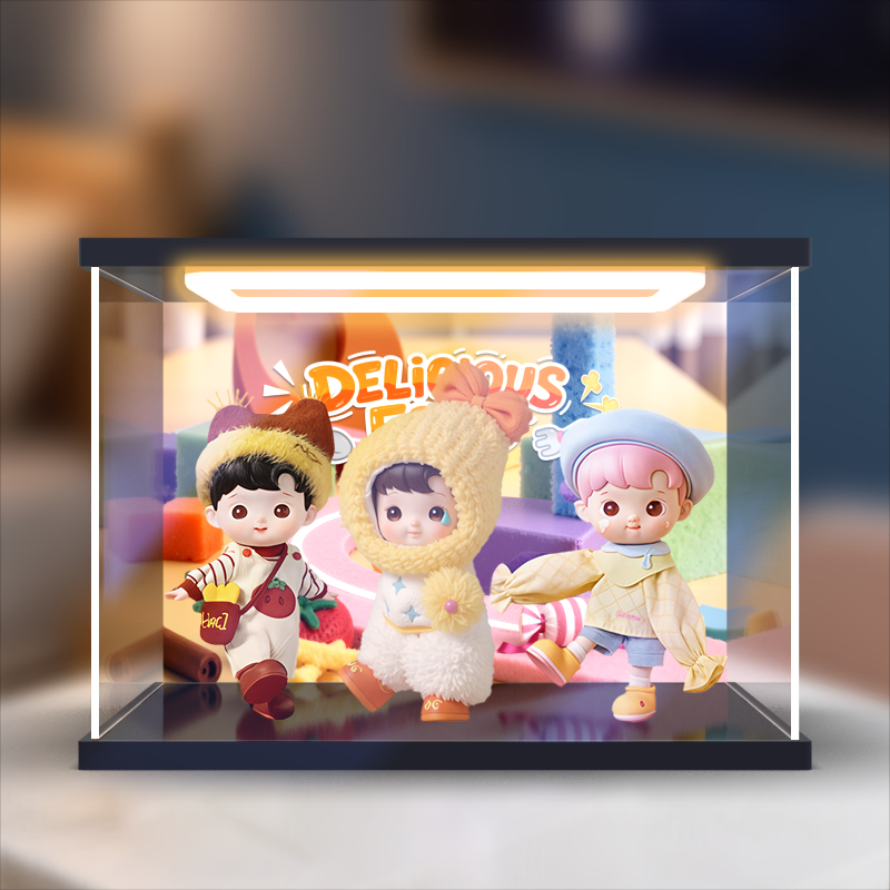 亚克力回型灯展示盒适用泡泡玛特HACIPUPU小馋包系列可动人偶手办
