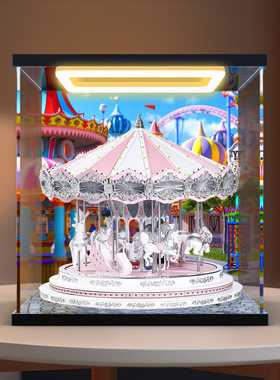 亚克力展示盒适用Mr.Christmas圣诞先生粉色旋转木马音乐盒防尘盒