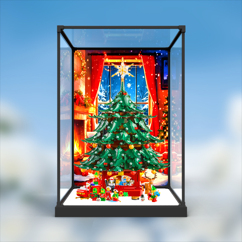 亚克力合金框架防尘展示盒适用41843家庭圣诞树积木玩具模型摆件