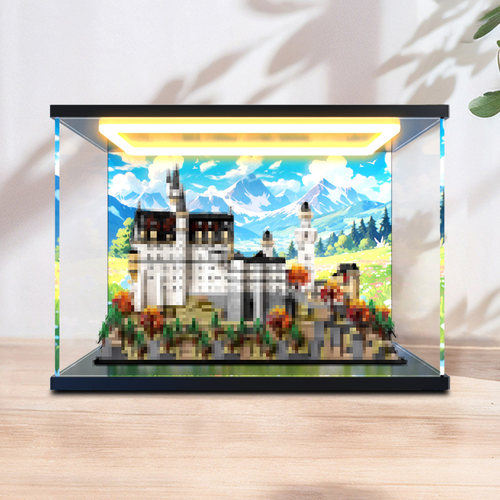 适用21063新黑天鹅城堡建筑系列积木模型亚克力防尘罩回灯展示盒
