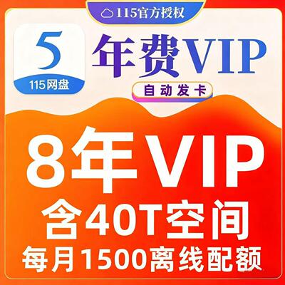 115会员115网盘VIP8年会员赠送40T空间扩容1年/1.5年/8年套餐可选
