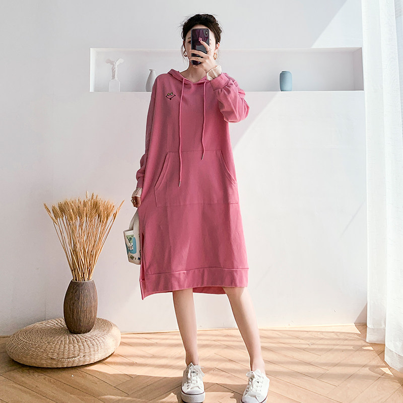 출산 봄 후드 티셔츠 2024 봄 중간 길이 드레스 봄 느슨한 패셔너블 긴팔 트렌디 엄마 탑