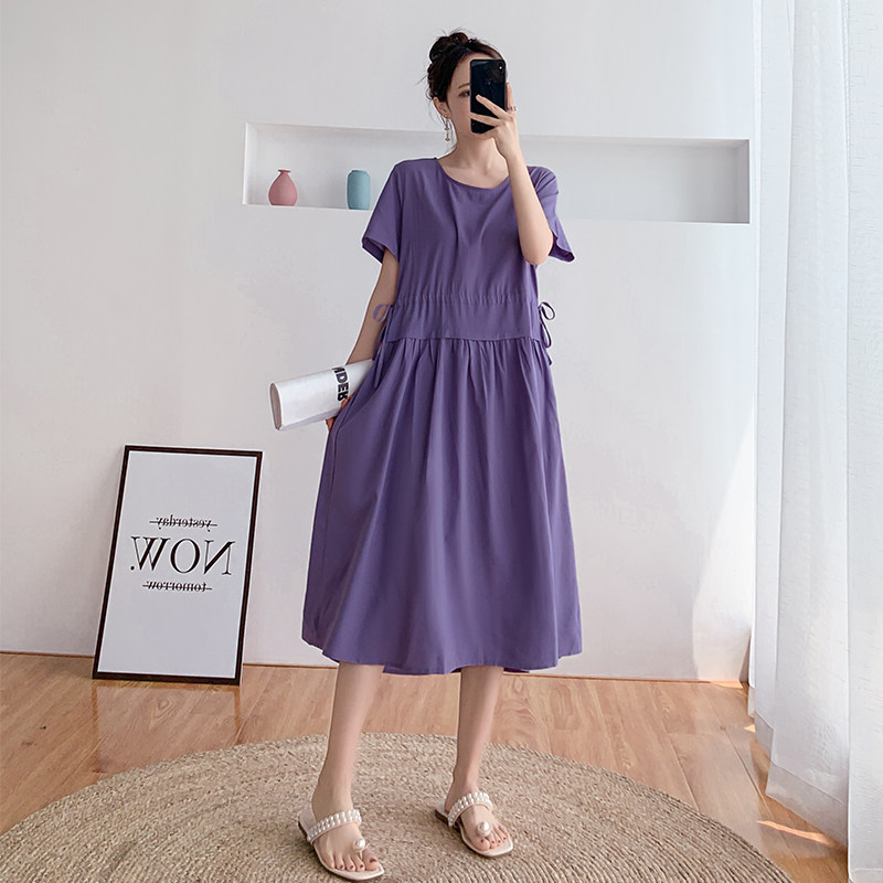 极速孕妇紫色连衣裙夏季超仙女宽B松短袖韩版网红孕妇装夏天裙子