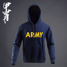 秋冬季重磅加绒军事工装ARMY印花卫衣男连帽卫衣军迷帽衫