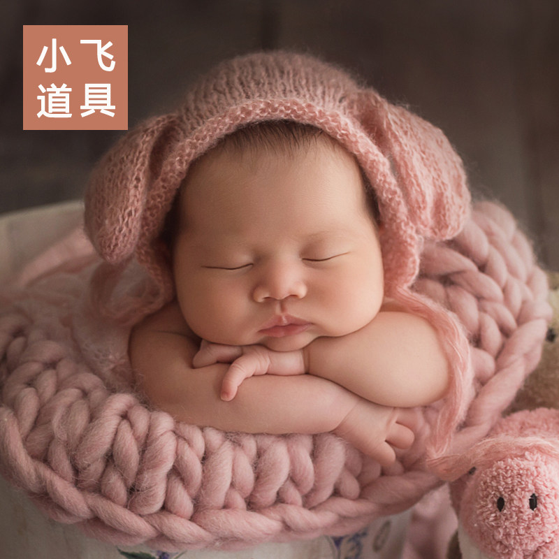 小狗耳朵编织帽子新生儿男女孩婴儿帽宝宝拍照小飞道具儿童主题