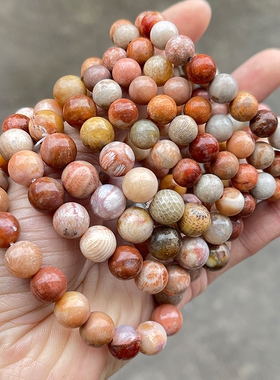 晶东珠宝 彩色珊瑚玉手链菊花石民族风女款百搭单圈圆珠手串批发