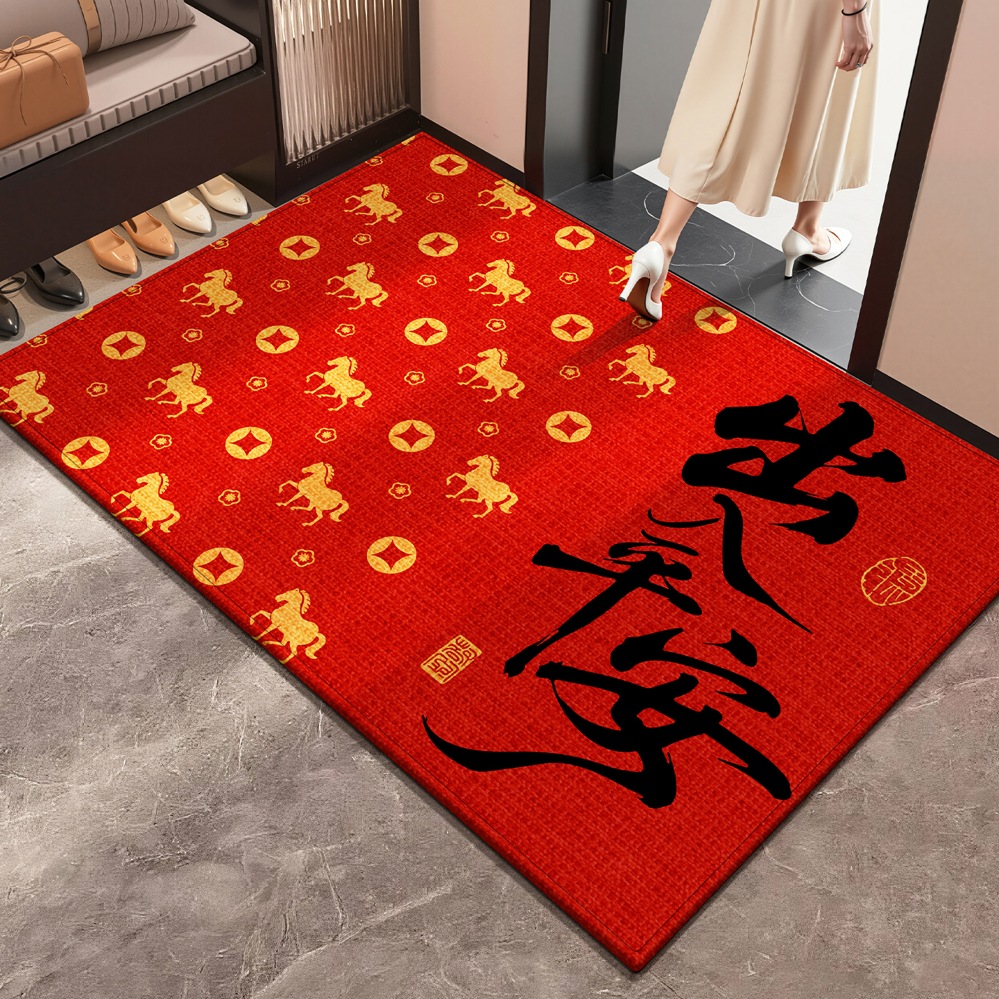 新年喜庆红色入户门地垫玄关脚垫
