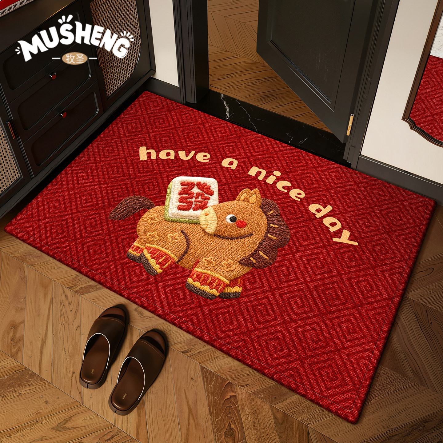 2026马年新款轻奢高级感红色入户门地垫加厚防滑玄关脚垫耐脏门垫,居家布艺,入户地垫,淘宝优惠券,粉丝福利购,淘宝优惠卷