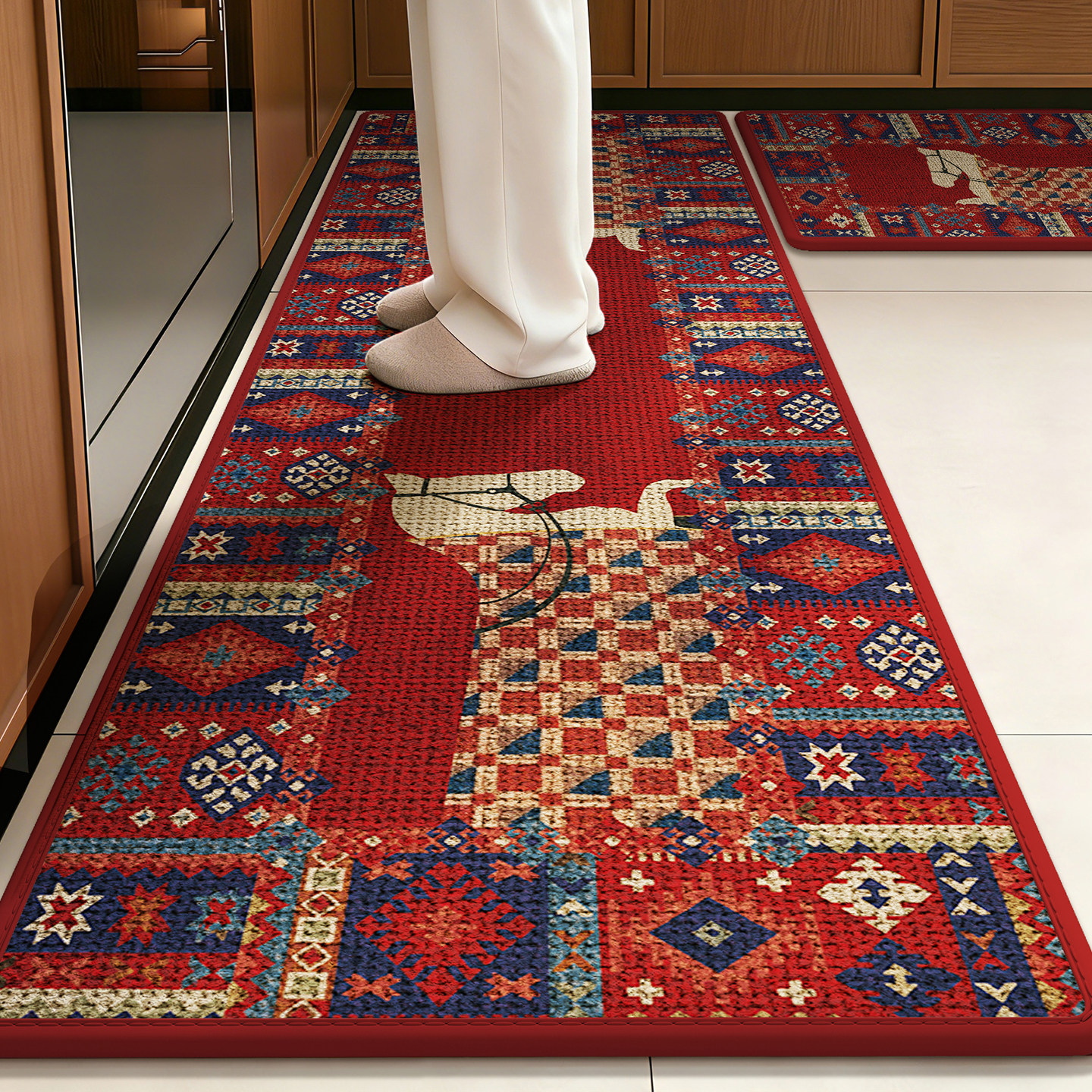 仿亚麻中古风厨房地垫吸水速干长条地毯防滑防油免洗红色家用脚垫,居家布艺,厨房地垫,淘宝优惠券,粉丝福利购,淘宝优惠卷