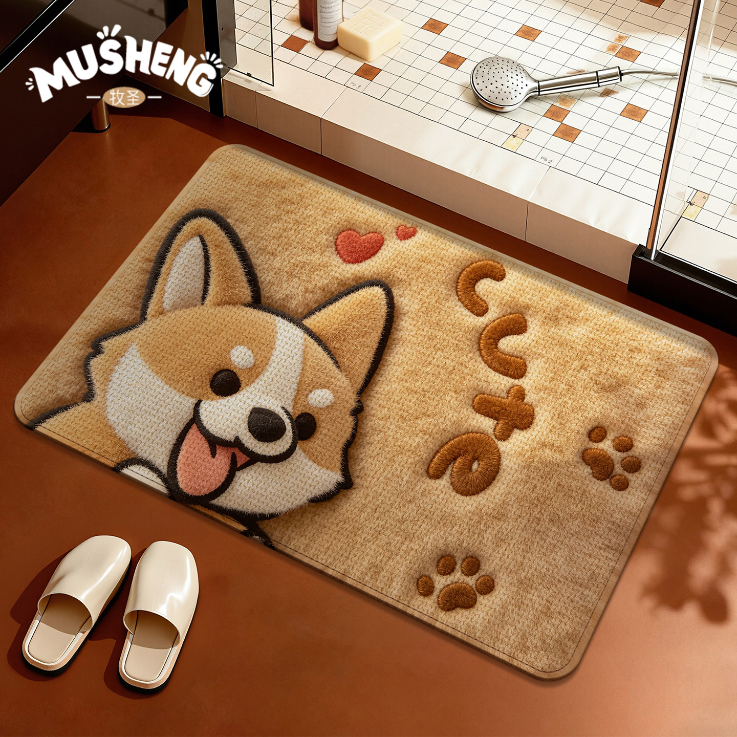 卡通柯基浴室地垫家用卫生间厕防滑脚垫新款仿亚麻高级感进门门垫,居家布艺,家用脚垫,淘宝优惠券,粉丝福利购,淘宝优惠卷