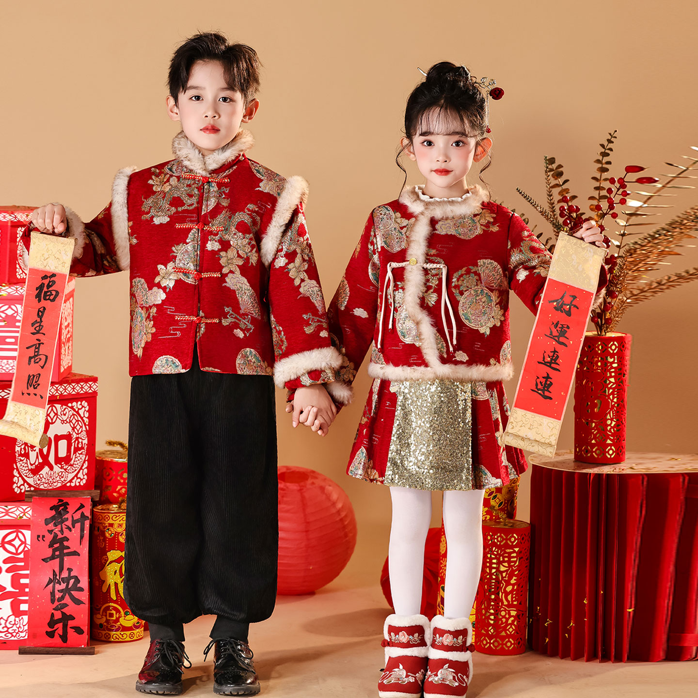 儿童中国风拜年服男女童新年
