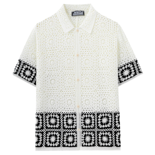 2026春夏老钱风撞色针织衬衣男休闲短袖镂空Polo衫潮Men's shirt