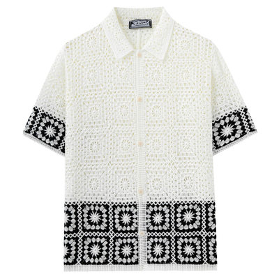 2026春夏老钱风撞色针织衬衣男休闲短袖镂空Polo衫潮Men's shirt