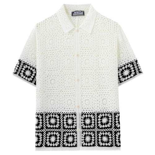2026春夏老钱风撞色针织衬衣男休闲短袖镂空Polo衫潮Men's shirt