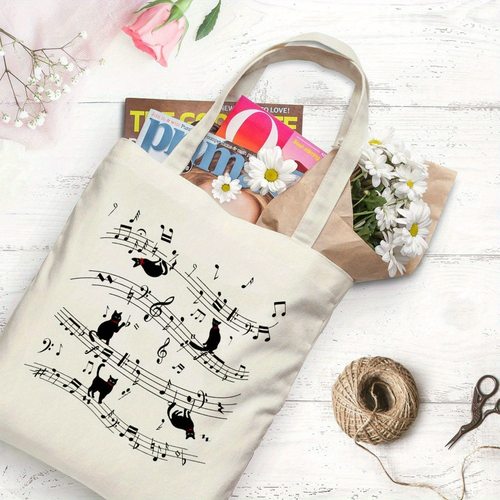 猫咪乐谱趣味可爱帆布包小众ins创意五线谱音乐单肩手提包购物袋