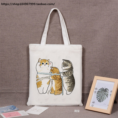 Cat Canvas ShoppingBag日系卡通猫咪学生手提装书单肩帆布包购物