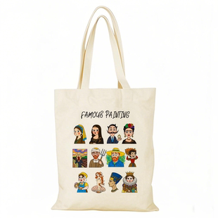 世界名画人物帆布包可爱卡通帆布袋定制大容量环保购物袋外出手提