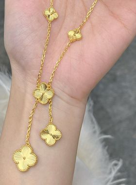 四叶草黄金色项链金色幸运四叶草吊坠金色套链生日礼物送女友