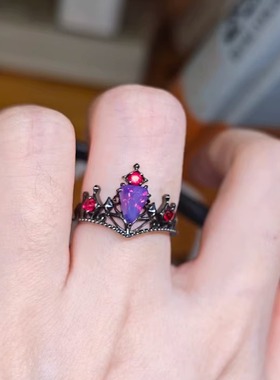 【暗棘紫冕】轻奢皇冠戒指女紫色水晶开口可调节精致欧美风指环女