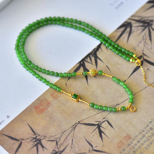 新中式仿和田碧玉项链万能链碧玉百搭链女款简约轻奢款金色项链