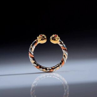 彩金色三生三世三色戒指中性个性死生相依骷髅头素圈指环