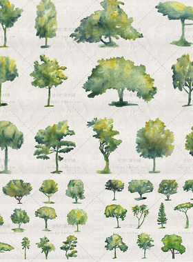 cm434绿色树木环保绿化植树宣传招贴海报手绘水彩PNG免抠设计素材