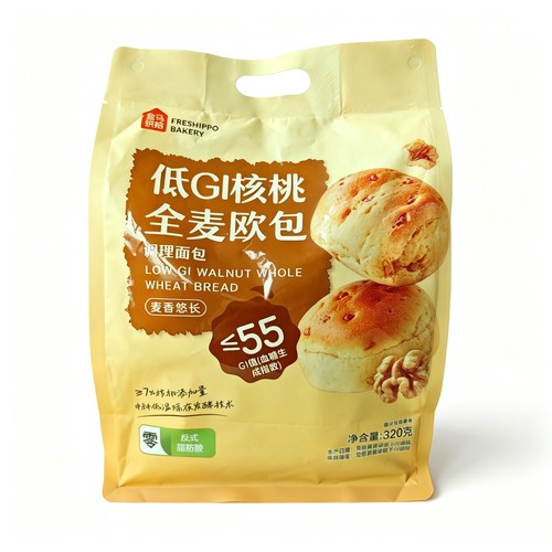 盒马代购低GI核桃全麦欧包320g原味核桃仁酥脆醇香隔夜发酵