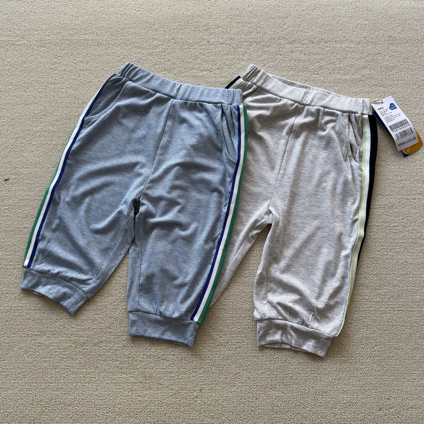 110-130码 专G夏季男童儿童炒薄绵软透气弹力拼条七分裤休闲裤子