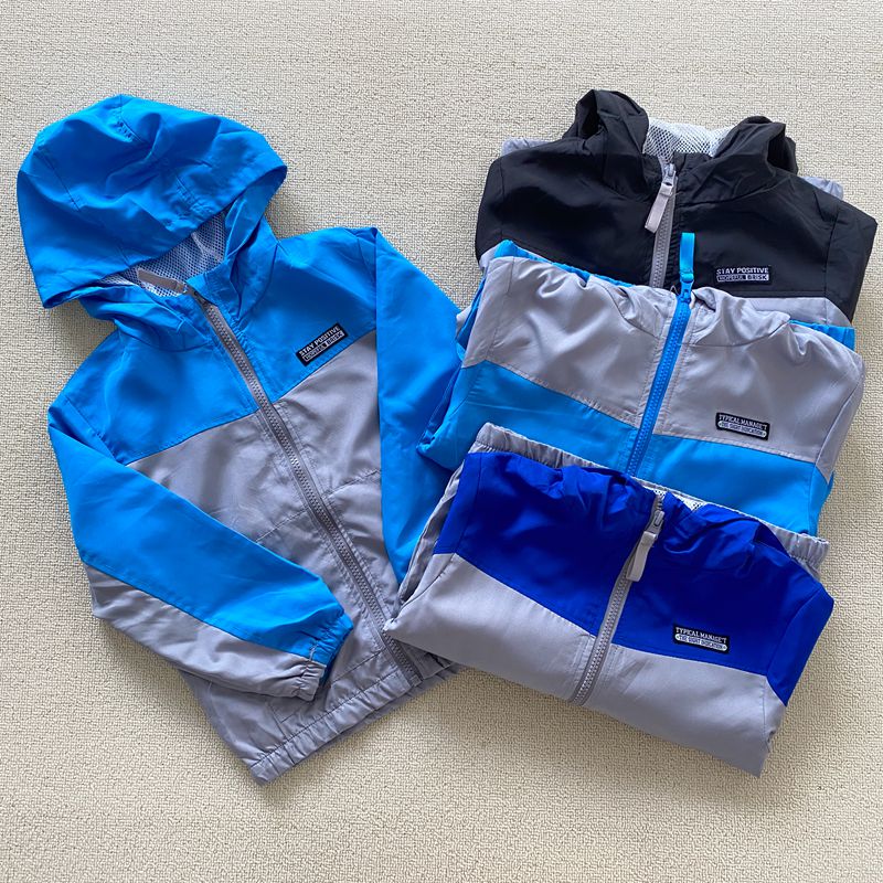 110-130码 外贸春秋男童儿童拼色柔软连帽外套上衣夹克