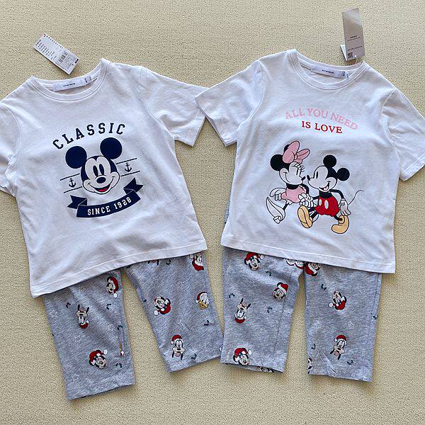 3-12岁外贸夏款男女儿童卡通短袖T恤+七分裤家居服套装