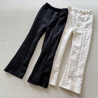 110-120码 外贸日单春秋款女童儿童提花弹力微喇裤长裤子