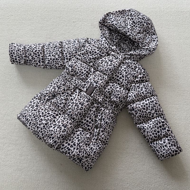 2-10码 外贸冬款女童儿童收腰连帽拉链豹纹棉服棉衣夹棉