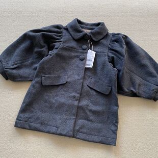 95-140码 炒可爱~外贸韩单女童秋冬翻领泡泡公主袖A字版毛呢大衣